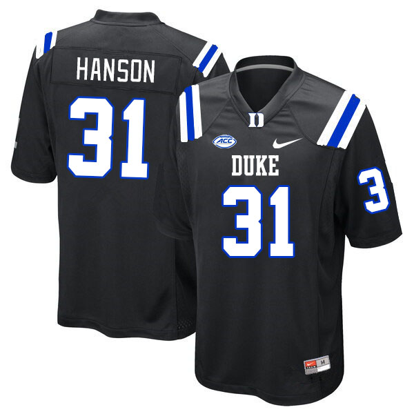 Men #31 River Hanson Duke Blue Devils College Football Jerseys Stitched Sale-Black